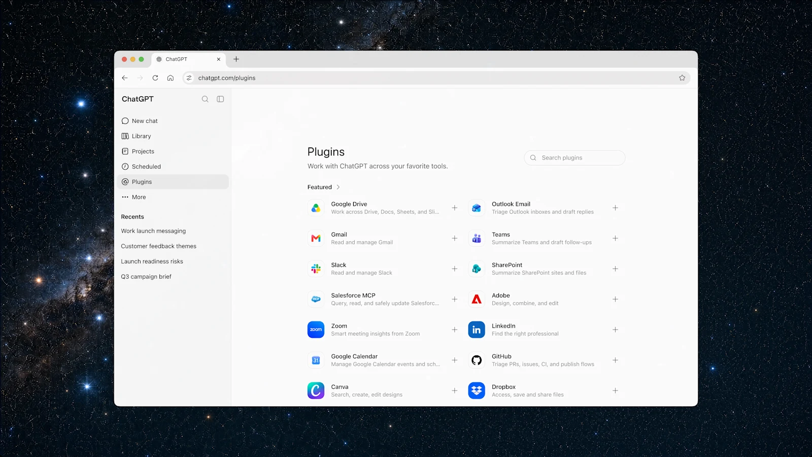 ChatGPT Work 插件目录:Slack、Google Drive、Salesforce 等接入